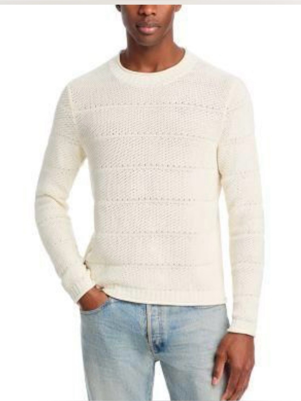 Bloomingdale's Cream Textured Knit Crewneck Sweater